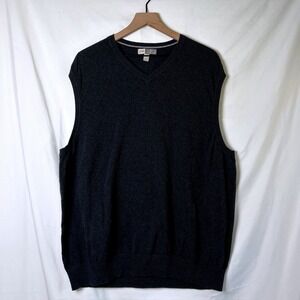 Joseph Abboud Men Sweater Vest Charcoal Grey Size XXL Diamond Knit V-Neck Cotton